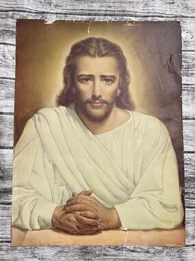 VINTAGE 12x16 Christian Jesus Christ Art Print Fair Condition Rough Around Edges